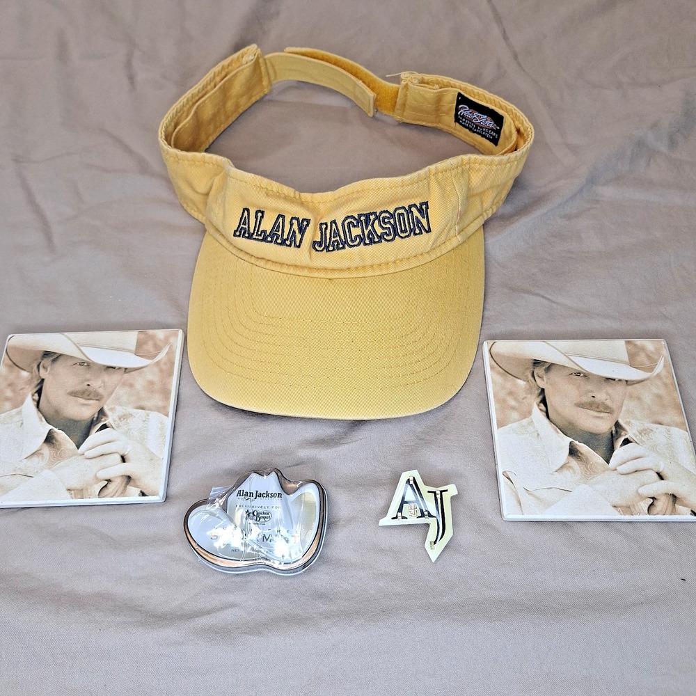 Alan Jackson Visor and Memorabilia Cracker Barrel Mints Coasters and Pin